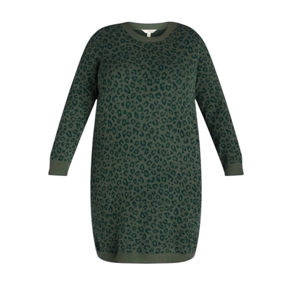 Terra & Sky Women's Plus Size Scoop Neck Leopard Print Sweater Dress
